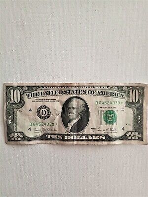 1969 C Series Ten Dollar Bill Federal Reserve US currency Green Seal