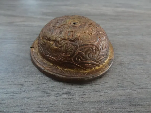 Antique Mongolian Tibetan  Buddhist Hand Embossed Copper Cup Lid