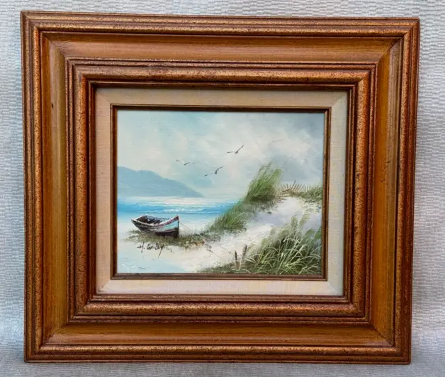 Vintage H. Gailey Oil Painting Seascape Beach Sand Landscape Old Abandoned Boat