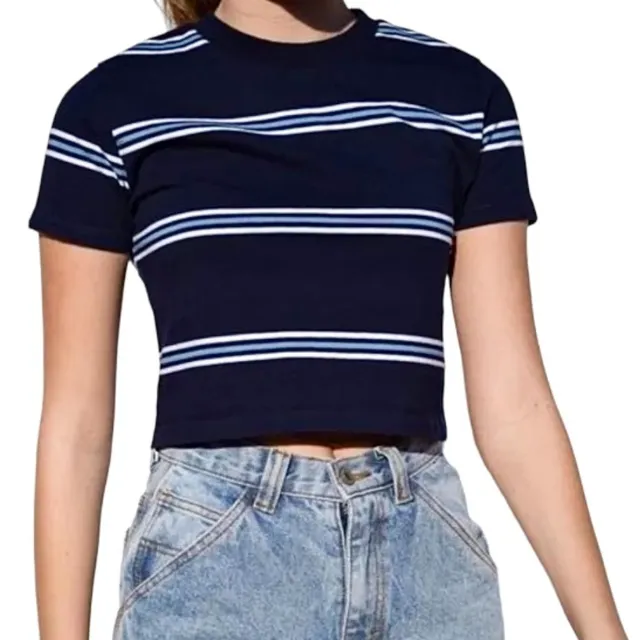 BRANDY MELVILLE WYNN Blue White Ruffle Baby Tee Striped Crop Top OS Xs  Small S $8.00 - PicClick