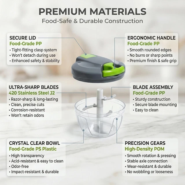 MANUAL FOOD CHOPPER Pull String 520ml Vegetable Mincer Baby Food BPA ...