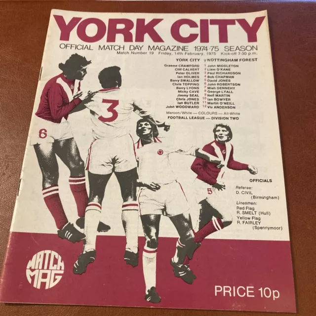 Football Programme YORK CITY v NOTTINGHAM FOREST 1974/75