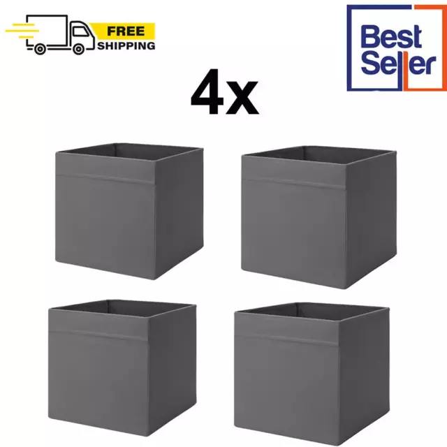 4 x Ikea HYVENS paper storage boxes with lids, gray-green/white 13 x 9 x 6  NEW