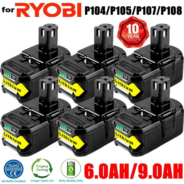 2x 8,0Ah Ersatzakku Für Ryobi 18V + Ladegerät – Kompatibel Mit P108, P107, P105 Usw. & Ryobi 18V System