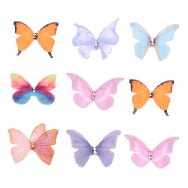 50Pcs Gradient Color Organza Fabric Butterfly Appliques 38Mm Translucent Chiffs