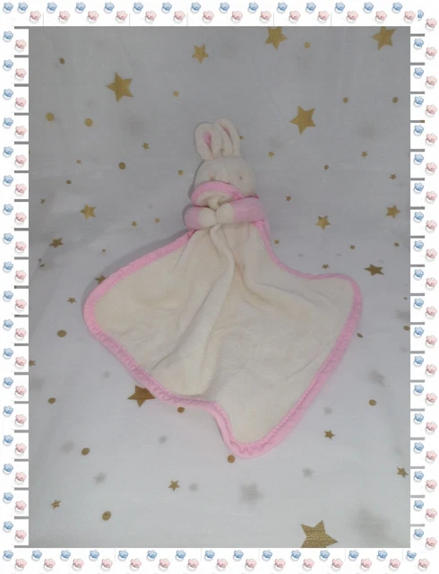 ⑥ - Doudou Peluche Lapin Blanc Rose Fuchsia Mouchoir  Klorane