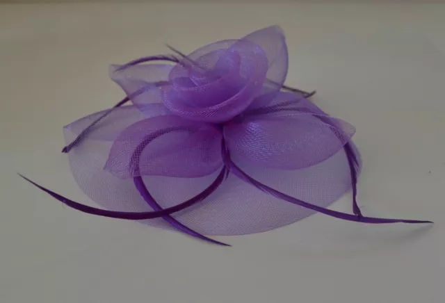 Lilac Fascinator Hat Large 20cm Feathers Flower Wedding Hats Ladies Day Races 3