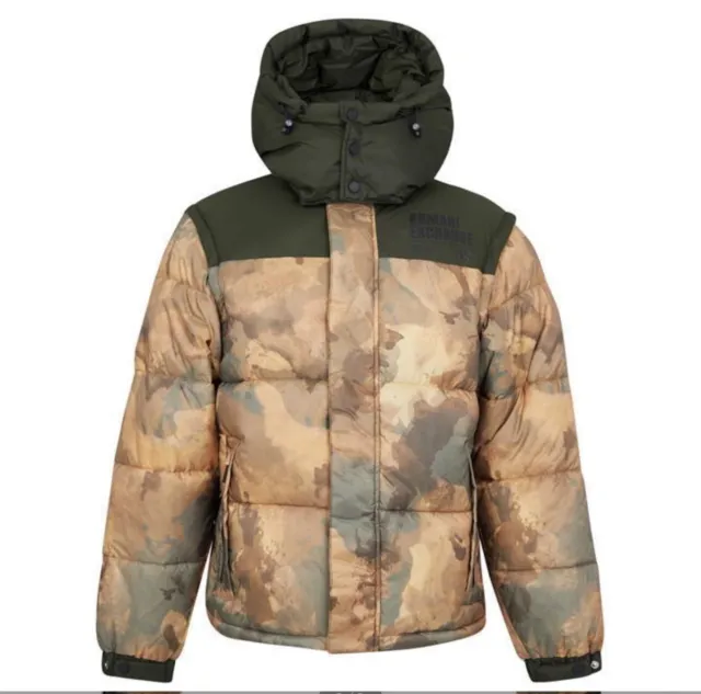NWT $330 Armani Exchange Camouflage Puffer Removable Hoodie Men’s Jacket Size: M