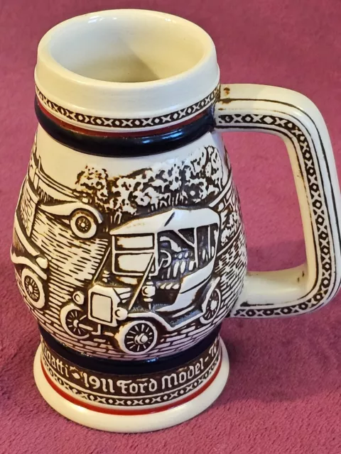 Avon 1982 Beer Stein with 1910 Stanley Steamer, 1911 Ford Model-T, 1936 MG