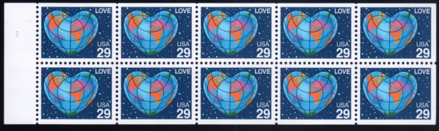Scott #2536a Love Heart World Map Booklet Pane of 10 Stamps - MNH