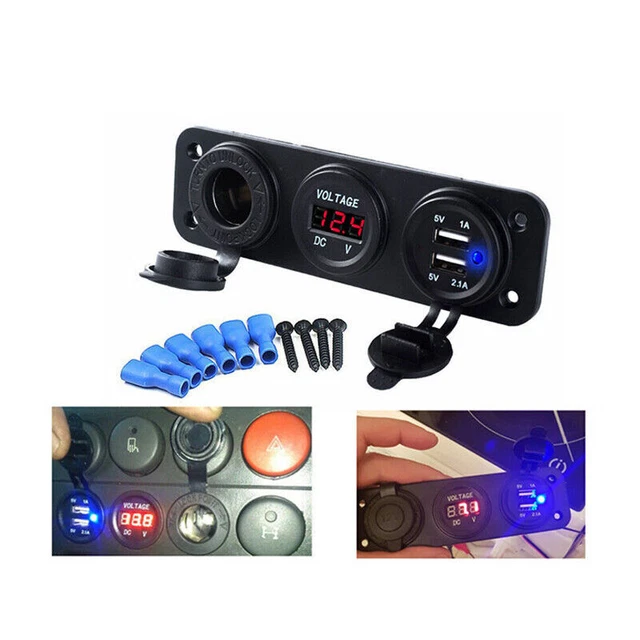 Campervan 12v Double Usb Socket With Voltmeter 12v Cigarette