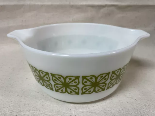 Vintage Pyrex Verde Green Square Flowers Casserole Dish No Lid 474-B 1 1/2 QT