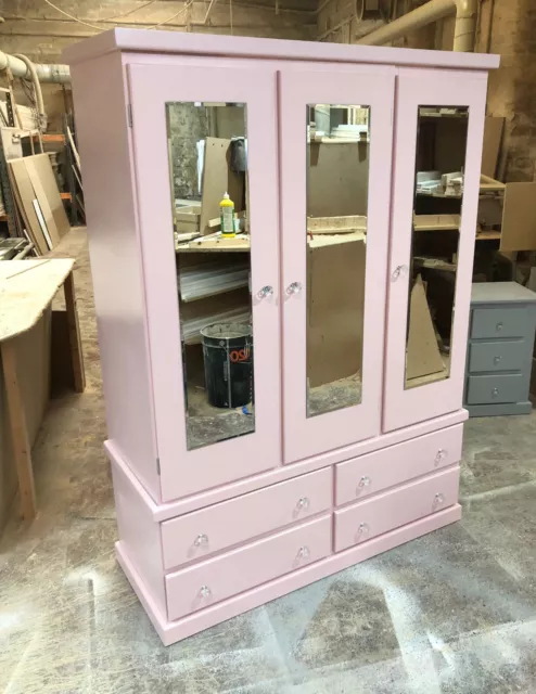 Handmade Cambridge 4 Drawer& 3 Morris Door Pink Triple  Wardrobe**No Flat Pack**