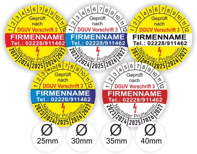 DGUV Prüfplaketten Individueller Werbeaufdruck Prüfung Prüftermin Ø:20mm-40mm