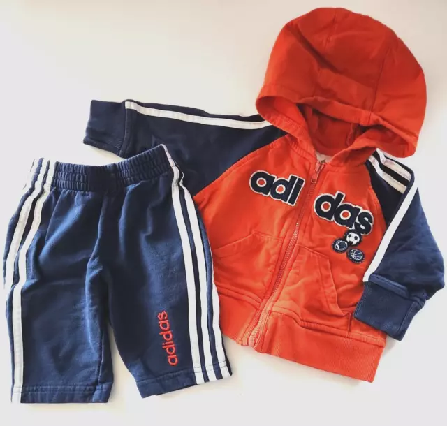 Adidas Baby Boy Size 3Months 2 Piece Hooded Jacket Track Set Orange/Navy
