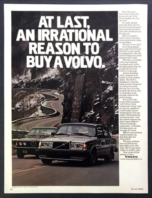 1981 Volvo GLT Sedan photo "Pure Exhilaration" vintage print ad