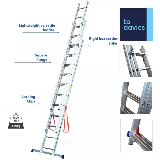 TB Davies Aluminium Extension Ladders - Triple Ladders
