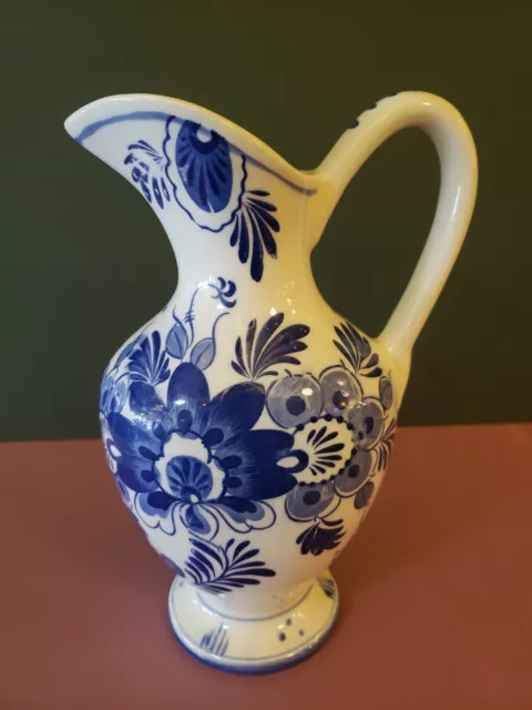 Vintage Decorative Blue Hand Painted Floral White Ceramic Pitcher Japan