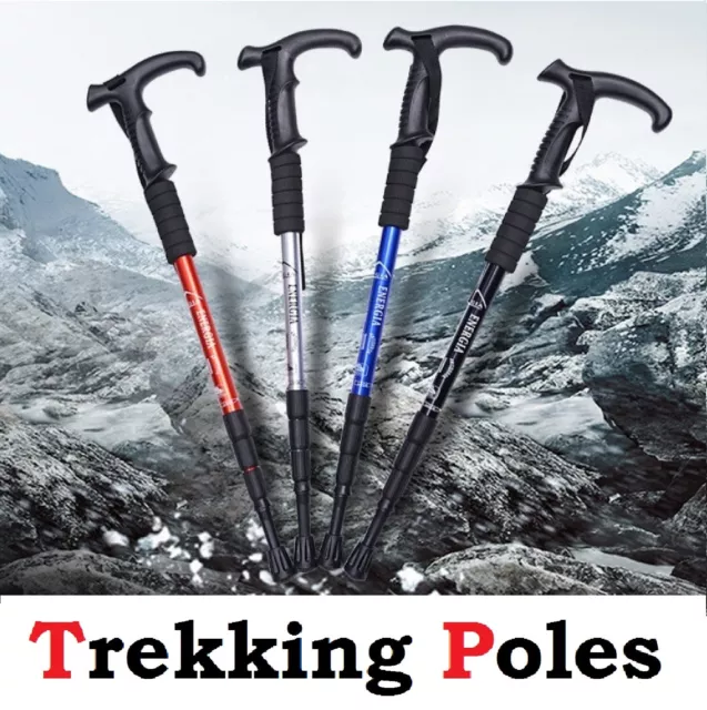 Hiking Trekking Poles Walking Stick Adjustable Lightweight Anti Shock Camping