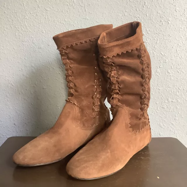 Joie Flat Chestnut Tans Brown Boots with Cut Outs Slouchy Size 37.5 / 7.5 M