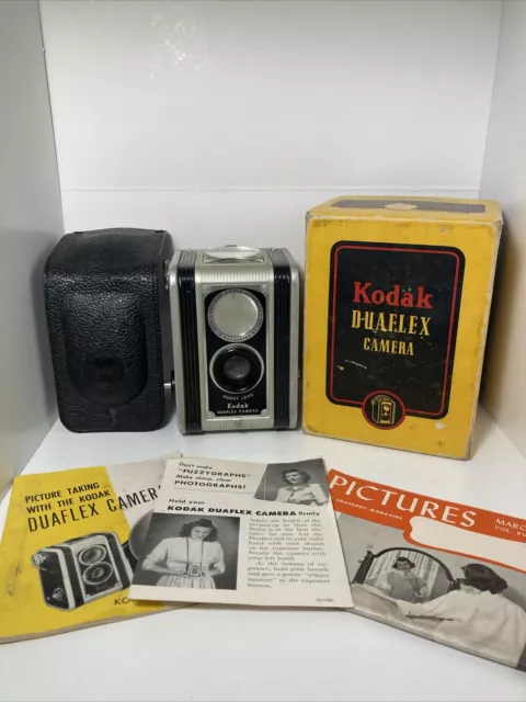 Untested Vintage Kodak Duaflex Camera With Original Box , Face Cover, And Manual