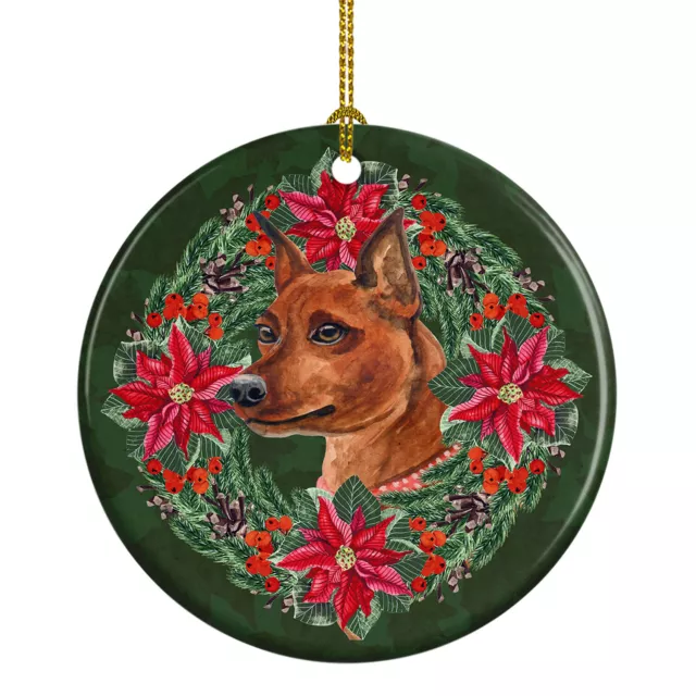 Miniature Pinscher Poinsetta Wreath Ceramic Ornament CK1522CO1