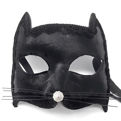 Venetian Mask Gatto Cat black Made in Venice Italy Mardi Gras Masquerade