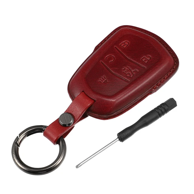 Imitación Cuero 5 Botones Coche Remoto Llavero Cubierta para Cadillac Vino Rojo