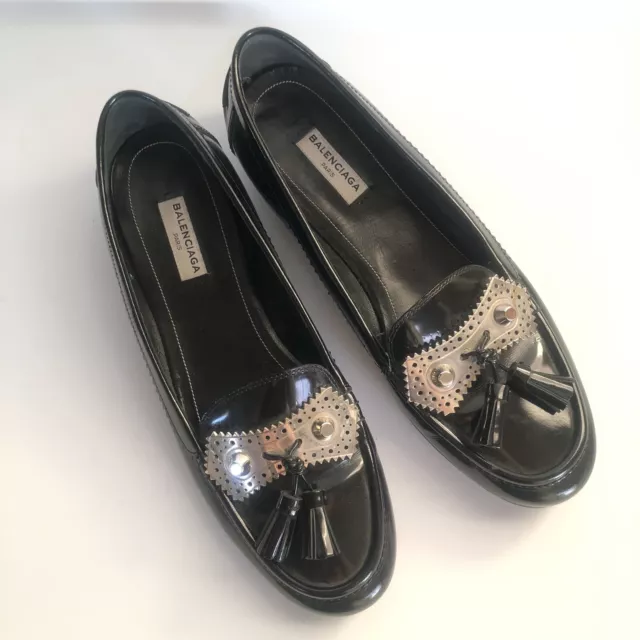 Balenciaga Metallic Stud Tassel Loafers Black Leather M Italy 39.5 $695 2