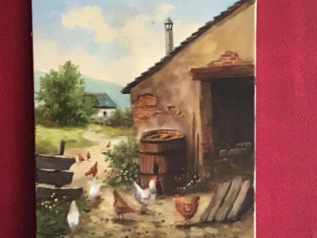 Tableau scene de basse cour poule et coq 19eme – Le Repaire des antiquites