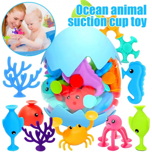 Silicone Ocean Animal Bath Toys with Eggshell Suction Cup Sensory Building Toys