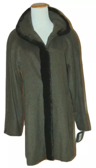 Womens Ellen Tracy Faux Fur Trim Wool Blend Coat Brown Wool Blend Coat  Size 2 2