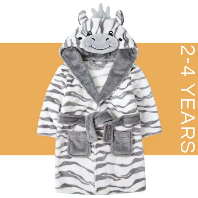 Infant Toddler Boys Girls Zebra Robe Hooded 3D Fleece Dressing Gown 2 3 4 Years