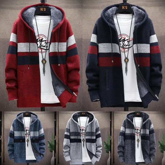 Mens Thick Warm Fleece Lined Hooded Hoodie Winter Zip Up Coat Jacket Sweatshirt