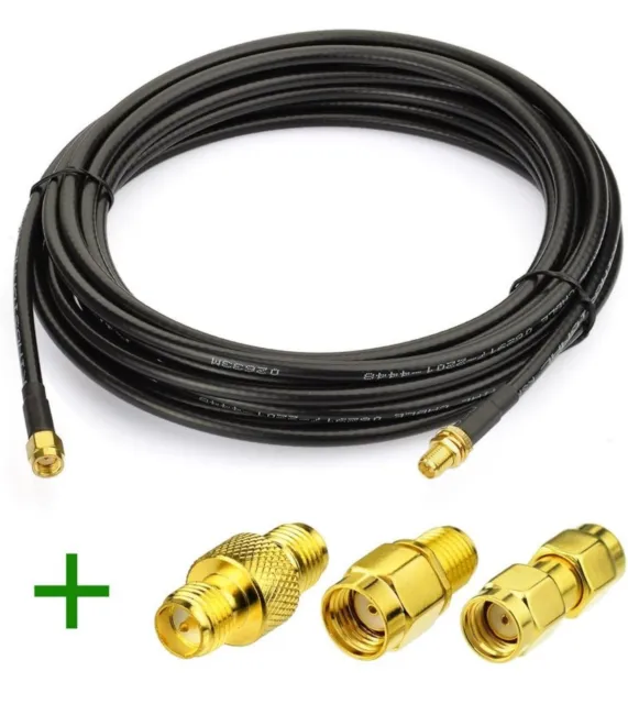 WIFI Aerial Antenna Cable RP-SMA Male to Female KSR195 Cable and Adapter Kit 5m