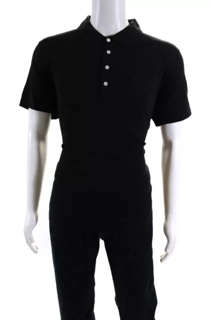 Billy Reid Mens Pensacola Short Sleeve Polo Shirt Black Cotton Size Extra Large