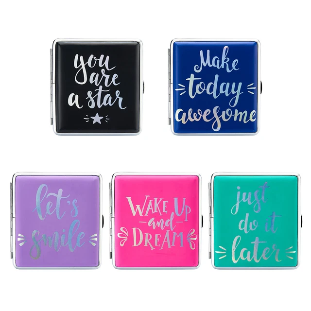 Zigarettenetui Etui mit Spruch bunt Zigaretten Dose Metall Box Mini Kunst Leder