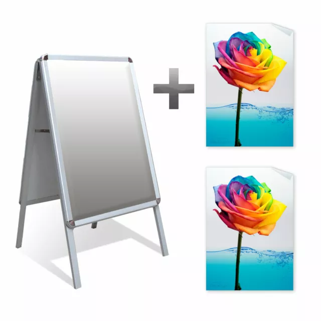 A1 & A2 A-Board Pavement Sign Snap Frame Display Stand & 2 Waterproof Posters