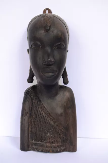 Vintage African Woman Head Bust Statue Girl Ebony Wood Sculpture Wall Hanging "5