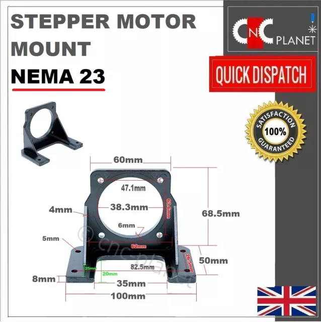 Nema 23 Stepper Motor Mount 57mm Bracket Base Horizontal Black CNC UK FAST