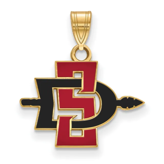 San Diego State University Aztecs Red Black School Logo Pendant in Yellow Gold