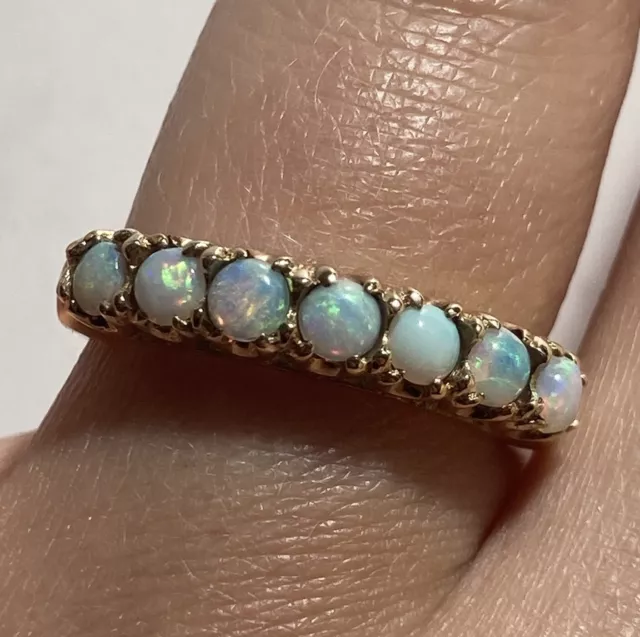 Antique 1912 Opal Half Eternity Ring 9ct 9k Yellow Gold - Size L