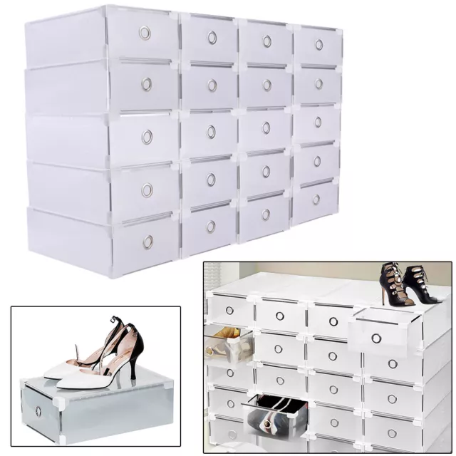 20x Set Schuhbox mit Deckel stapelbar Aufbewahrungsbox Kunststoffbox transparent