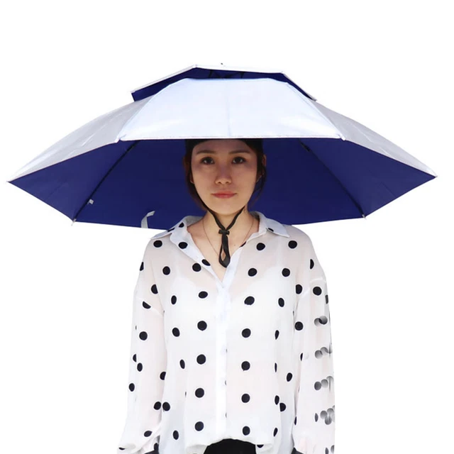 PORTABLE RAIN UMBRELLA Hat Foldable Outdoor AntiUV Head Cap (Silver