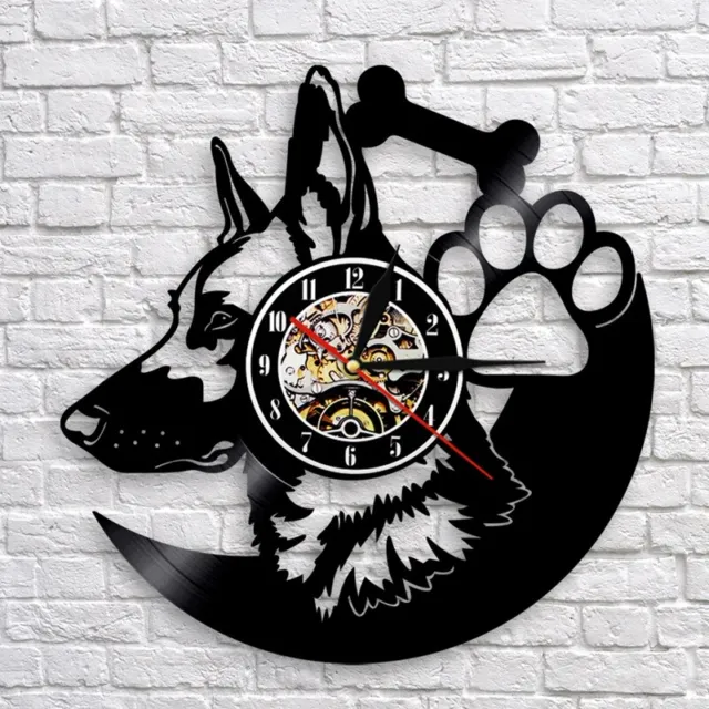 German Shepherd Dog Wall Clock House Decor Dog Breeds Vinyl Record Vintag B6U9