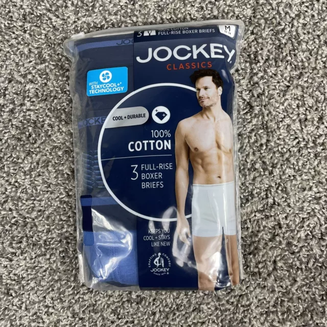 Jockey Classics Men's Size Medium 100% Cotton Full Rise Boxer Briefs 3 Pack NEW