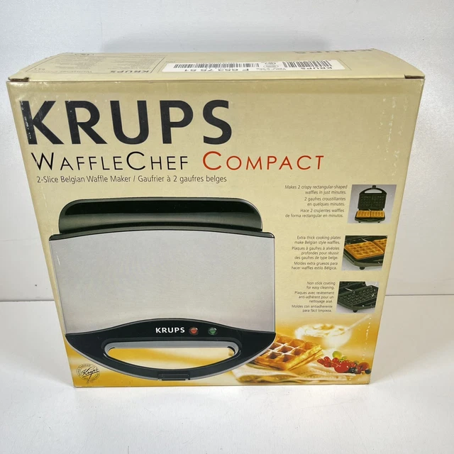 KRUPS 653 WAFFLE Chef Compact 2 Slice Belgian Waffle Maker New in Box