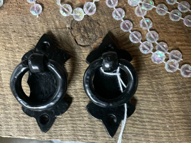 Two forged cast iron cabinet drawer door knobs handles pulls o-ring new vintage