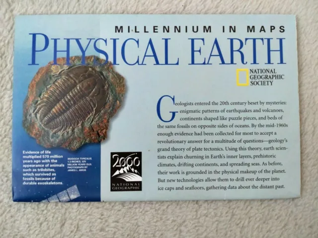 National Geographic Society Map Poster, Millennium in Maps  Physical Earth 1998