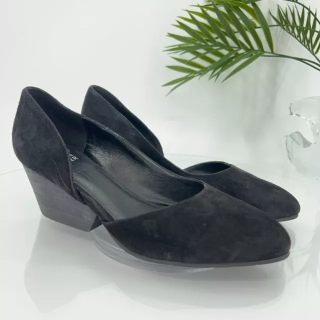 Eileen Fisher Women's Lily Pump Size 7 Pointed D'orsay Block Heel Black Suede